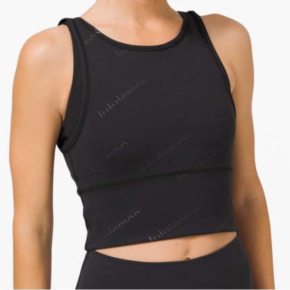 Lululemon Athletica Power Pivot tank LIMITED EDITION logo tank black, size 10